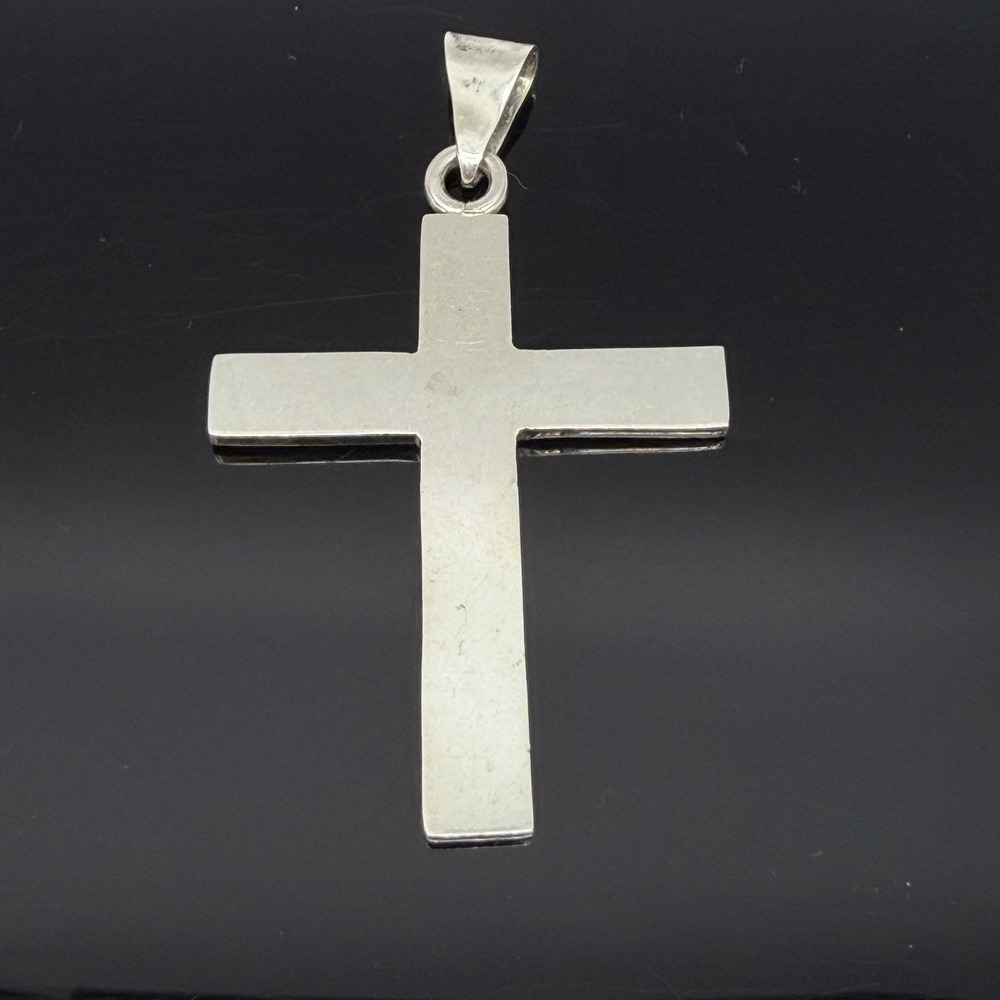 VTG 925 Sterling Silver 2.75" Religious Cross Pendant Taxco Mexico Simple Large